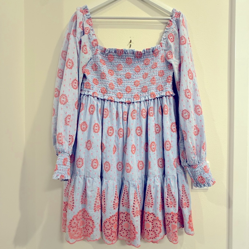 Floral Blue and Pink Smocked Dress